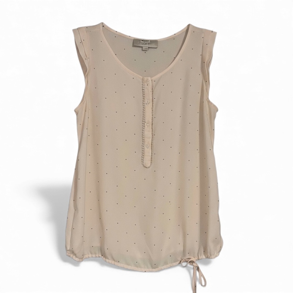 LOFT Women's Beige Polka Dot Sleeveless Button Up Blouse Shirt Top Size S